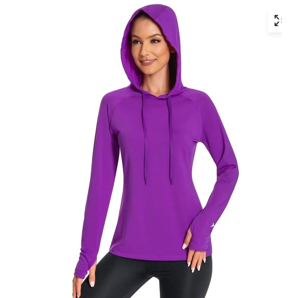 Bassdash Women's UPF 50+ Sun Protection Hoodie Purple Long Sleeve Shirt Size S